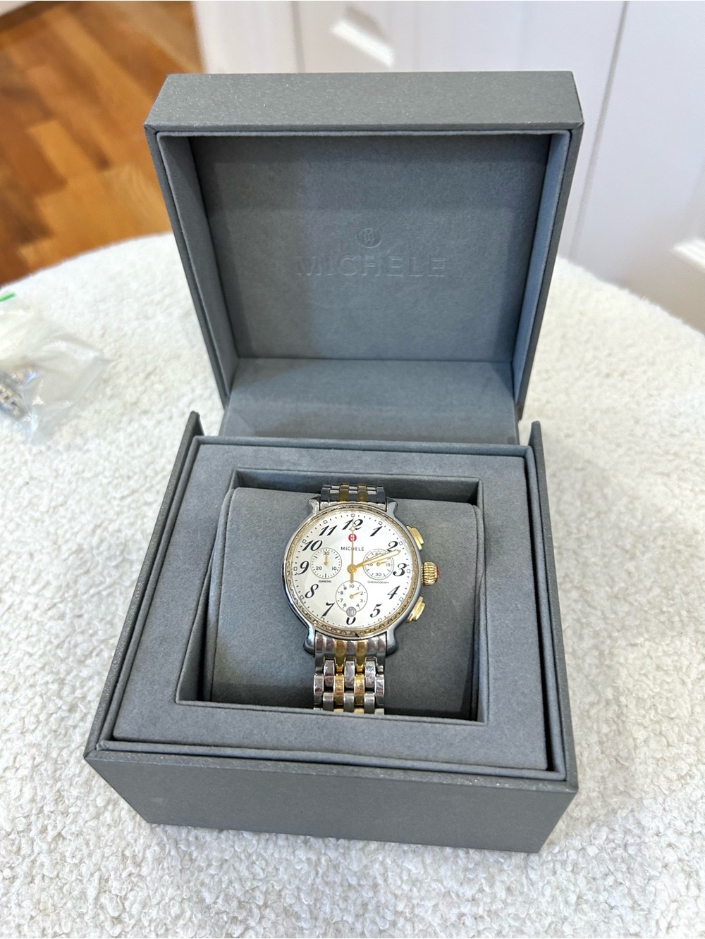 MICHELE Two-Tone Diamond Chronograph Watch MW24A01C9966 With Box & Extra Links
